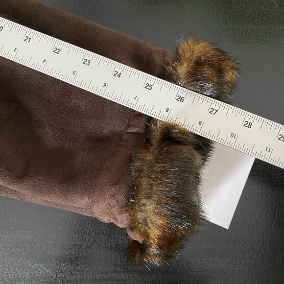 Jones NY Winter Coat Women's XL Faux Suede Fur Trim Jacket Brown Cozy Cabin - Picture 14 of 16